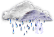 Cielo completamente nublado con posibles chubascos con precipitaciones, posibilidad de tormentas