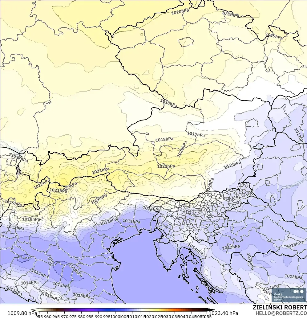 ALADIN CZ 2.3 km modelo - Austria, Presión