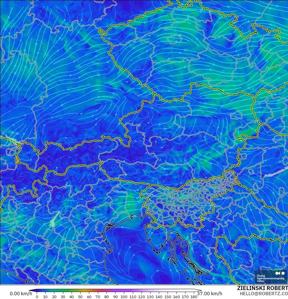 ALADIN CZ 2.3 km modelo - Austria, Viento a 10 m