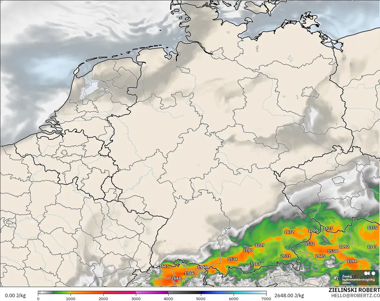 ALADIN CZ 2.3 km modelo - Alemania, CAPE