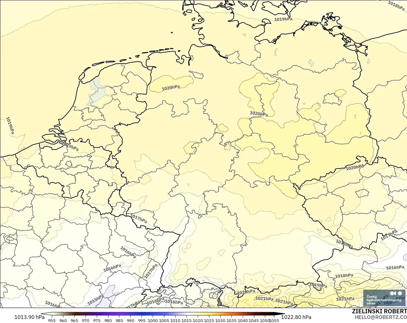 ALADIN CZ 2.3 km modelo - Alemania, Presión