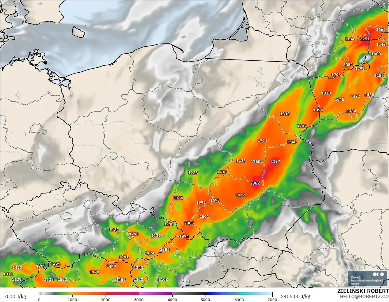 ALADIN CZ 2.3 km modelo - Polonia, CAPE