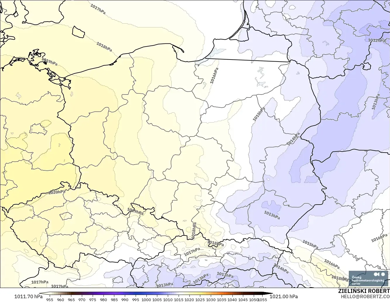 ALADIN CZ 2.3 km modelo - Polonia, Presión