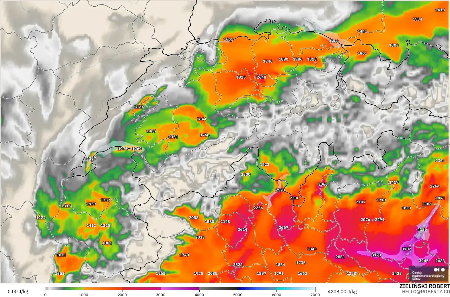 ALADIN CZ 2.3 km modelo - Suiza, CAPE