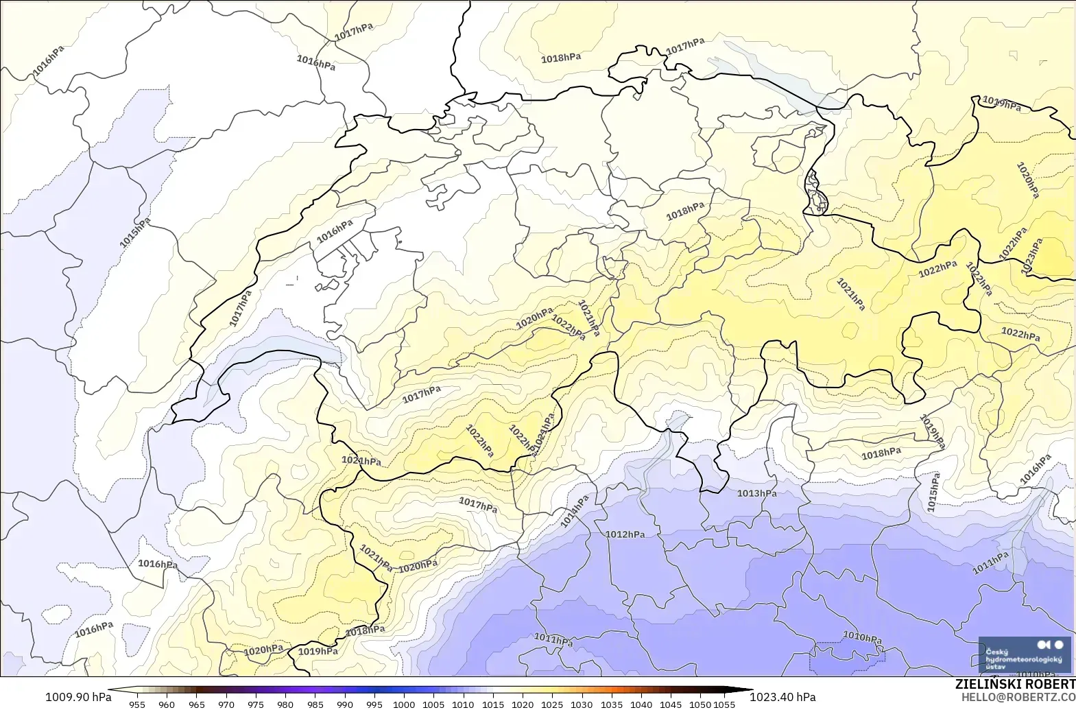 ALADIN CZ 2.3 km modelo - Suiza, Presión