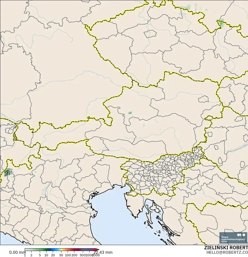 ALADIN CZ 2.3 km modelo - Austria, Acumulación de precipitación