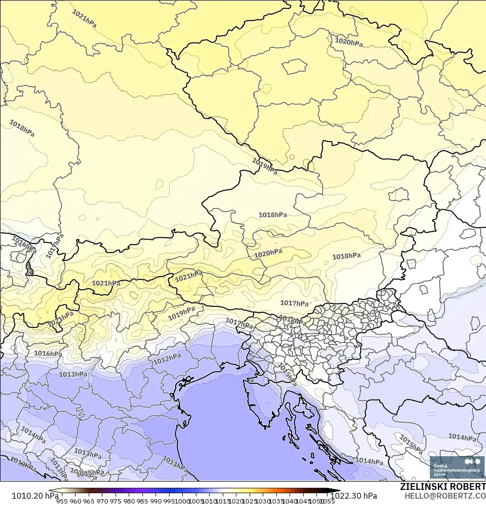 ALADIN CZ 2.3 km modelo - Austria, Presión