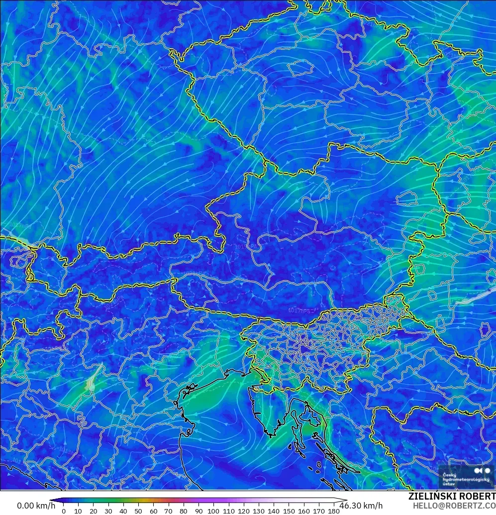 ALADIN CZ 2.3 km modelo - Austria, Viento a 10 m
