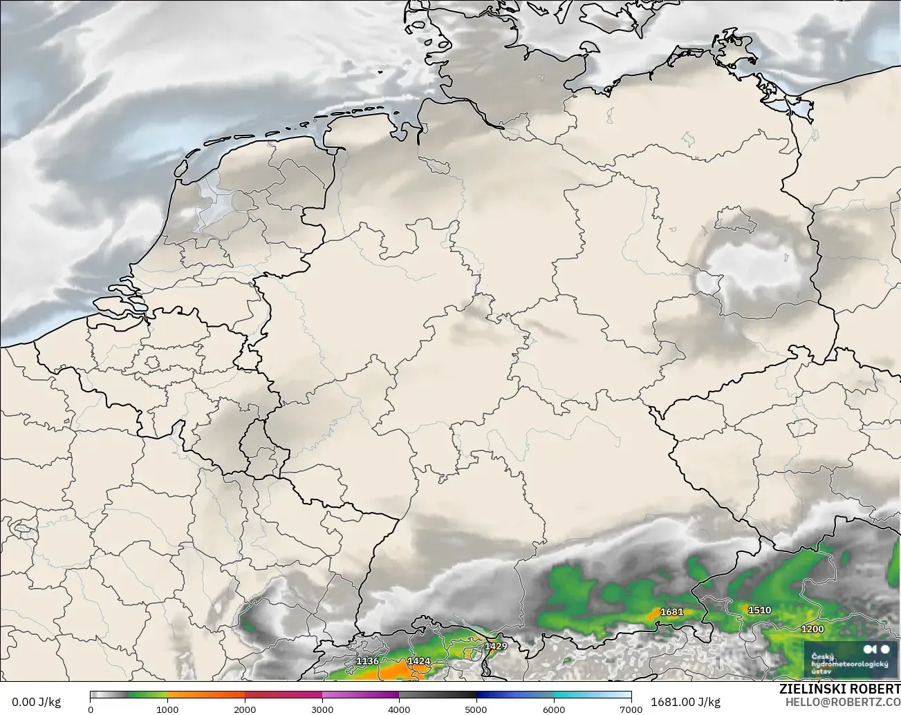 ALADIN CZ 2.3 km modelo - Alemania, CAPE