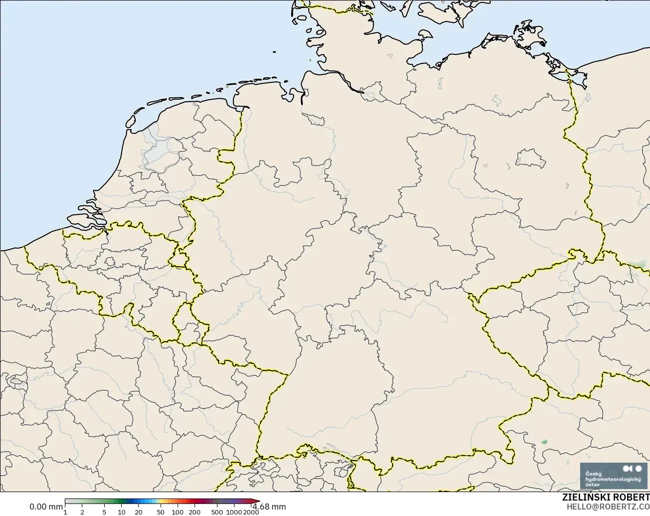 ALADIN CZ 2.3 km modelo - Alemania, Acumulación de precipitación