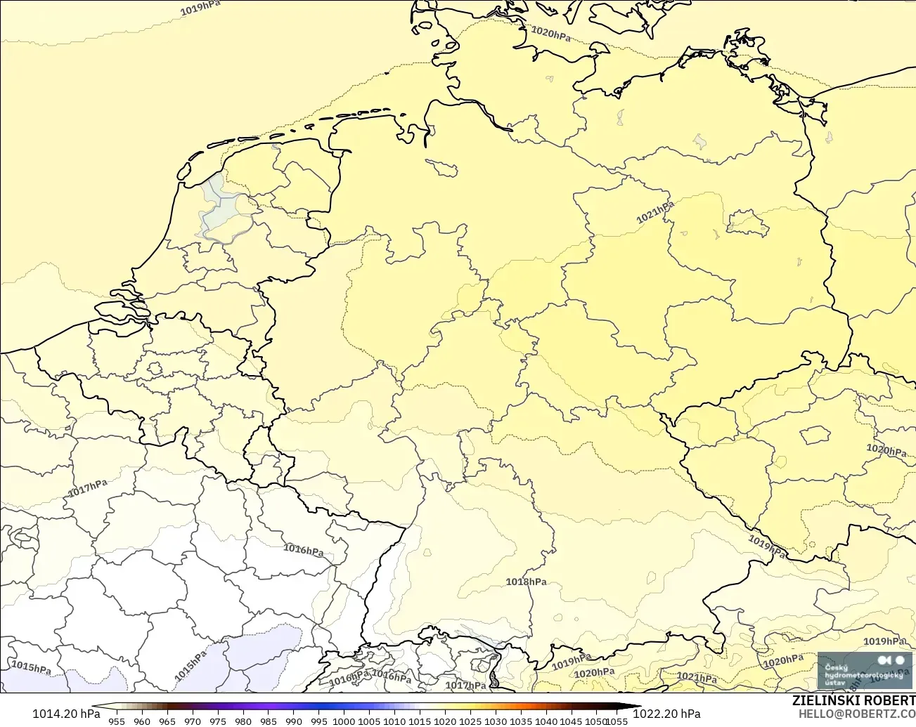 ALADIN CZ 2.3 km modelo - Alemania, Presión