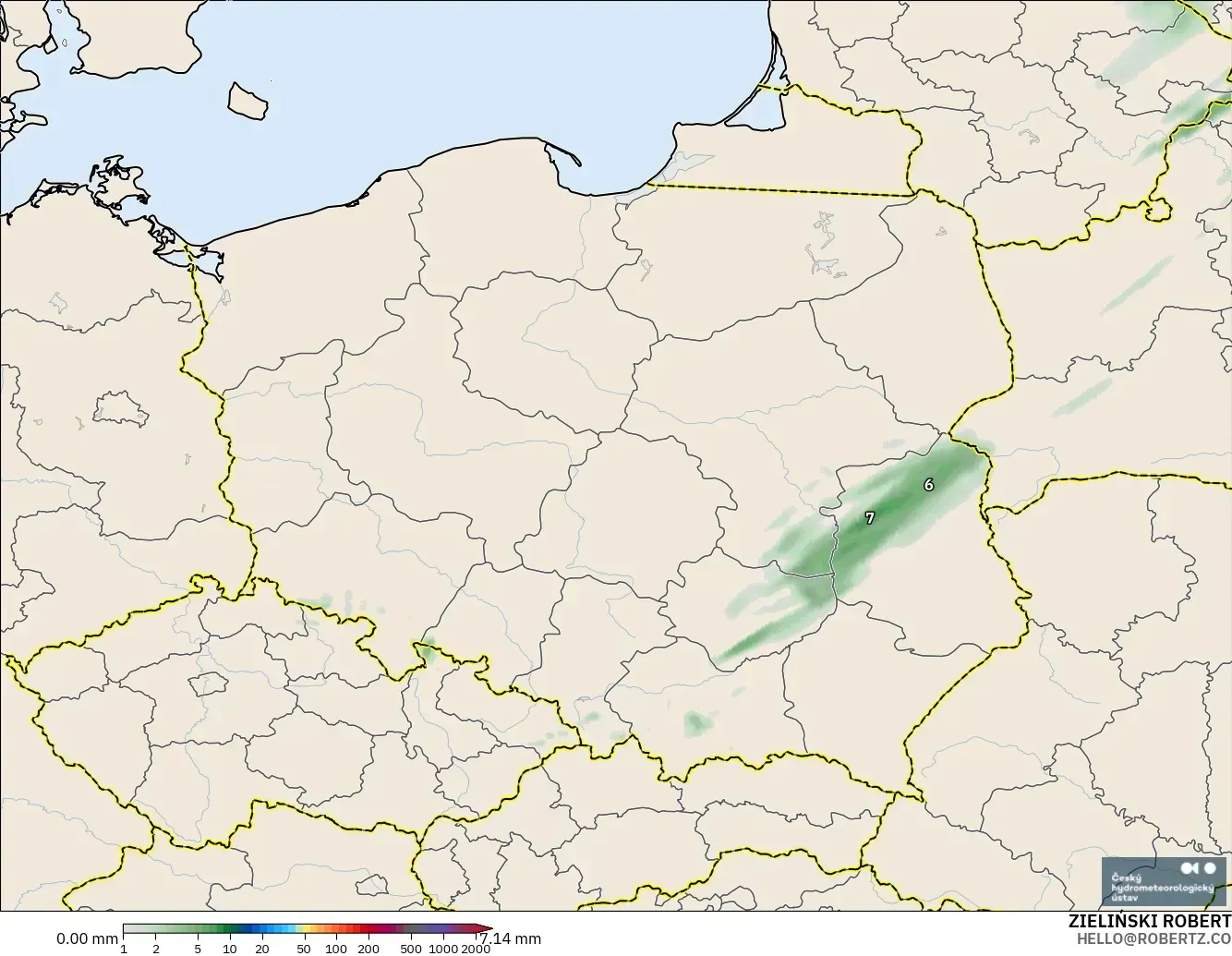 ALADIN CZ 2.3 km modelo - Polonia, Acumulación de precipitación