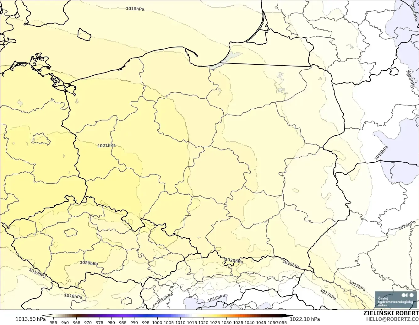 ALADIN CZ 2.3 km modelo - Polonia, Presión