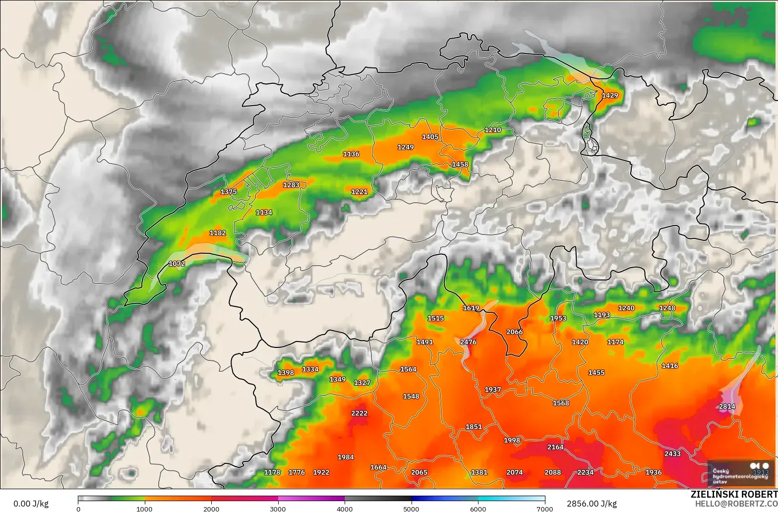 ALADIN CZ 2.3 km modelo - Suiza, CAPE