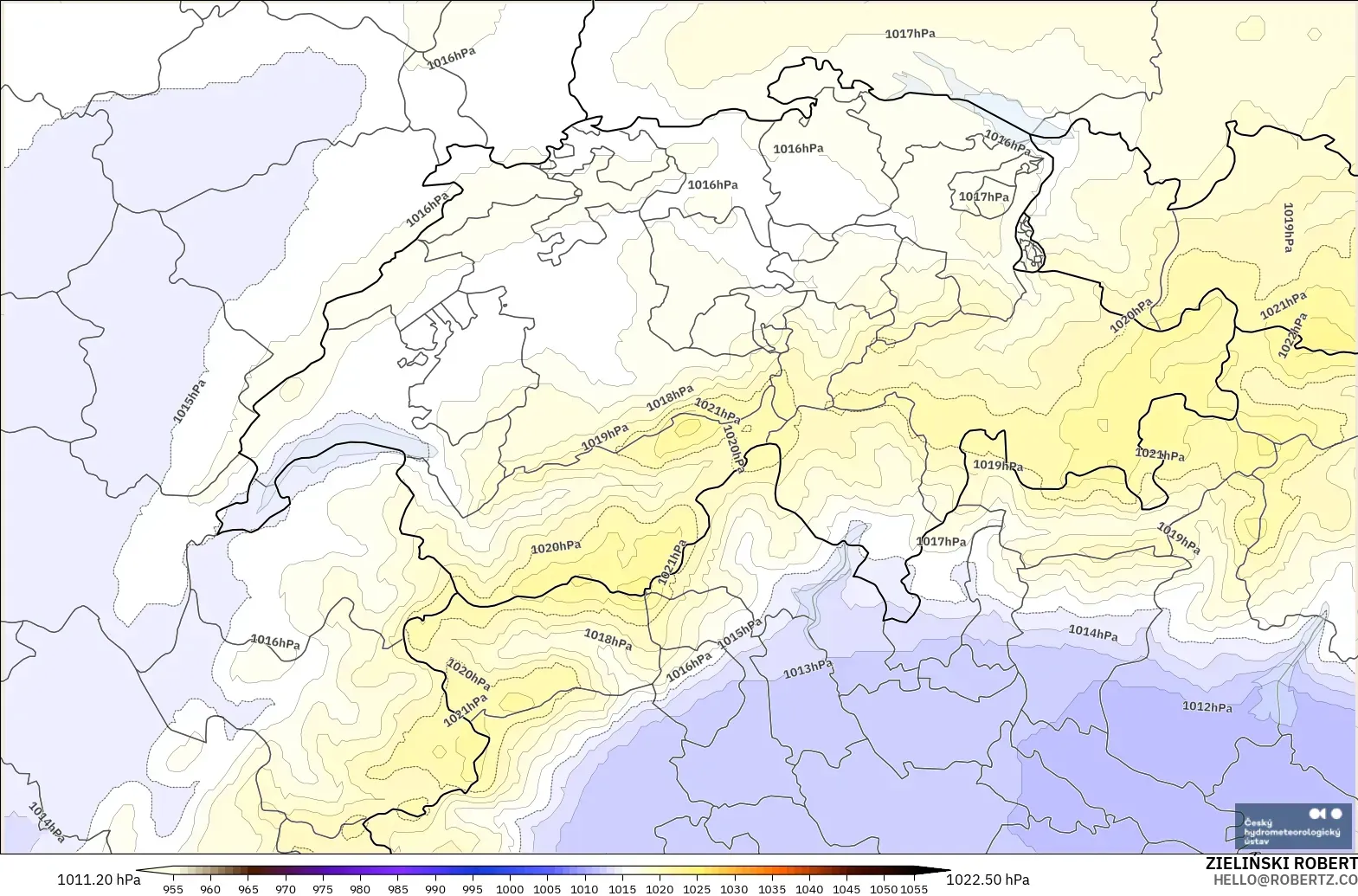 ALADIN CZ 2.3 km modelo - Suiza, Presión