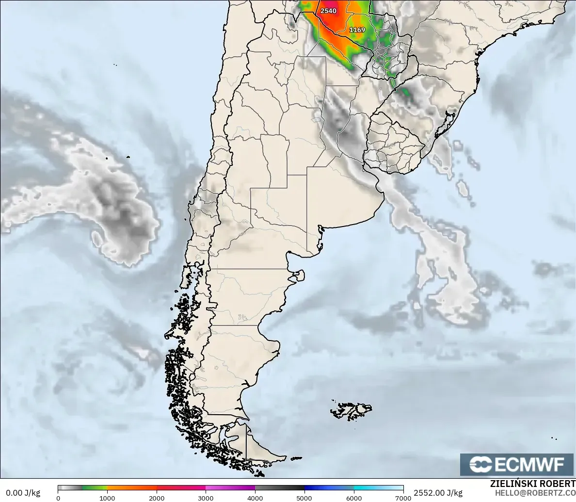 ECMWF IFS 0.25° modelo - Argentina, CAPE