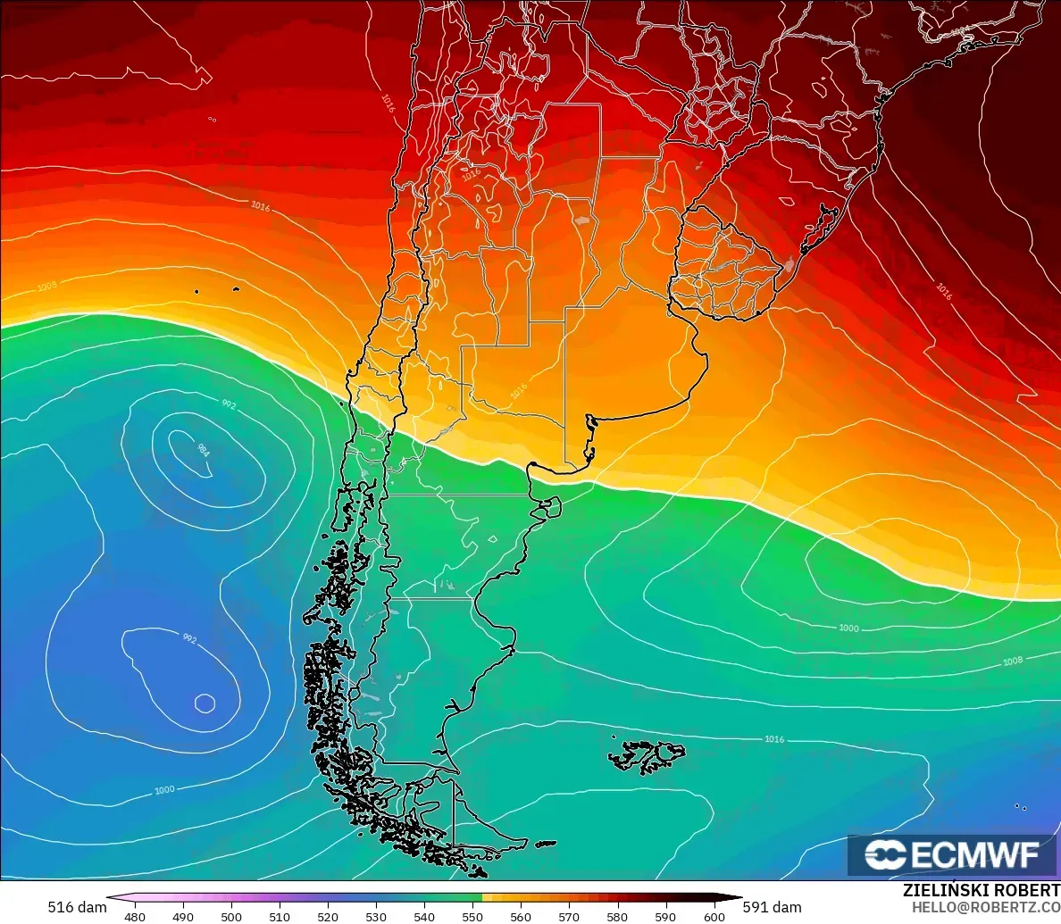 ECMWF IFS 0.25° modelo - Argentina, Altura geopotencial a 500 hPa