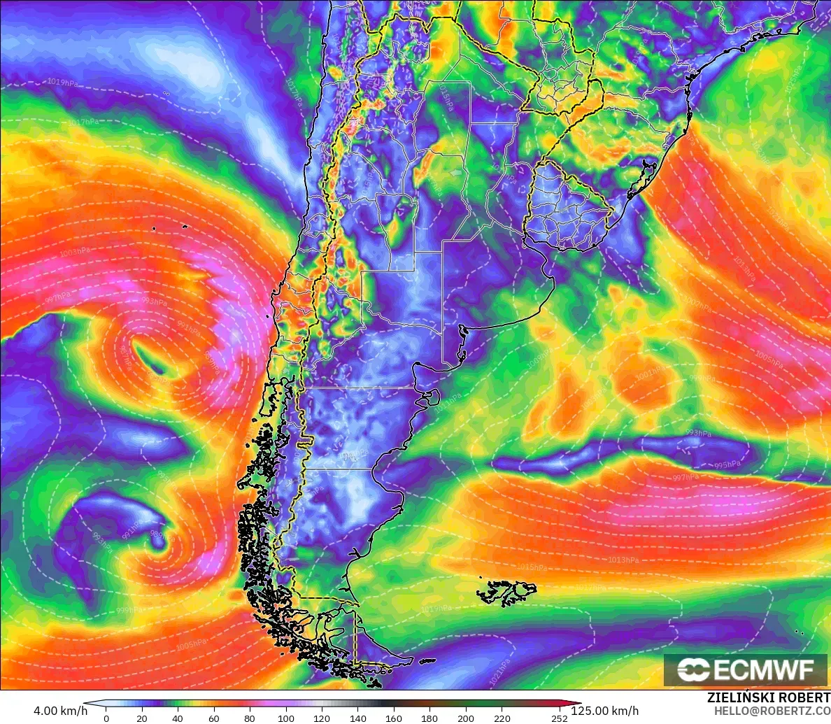 ECMWF IFS 0.25° modelo - Argentina, Ráfagas de viento