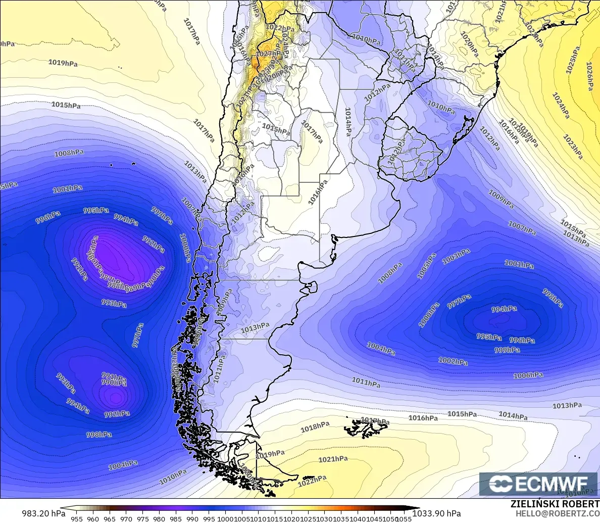 ECMWF IFS 0.25° modelo - Argentina, Presión