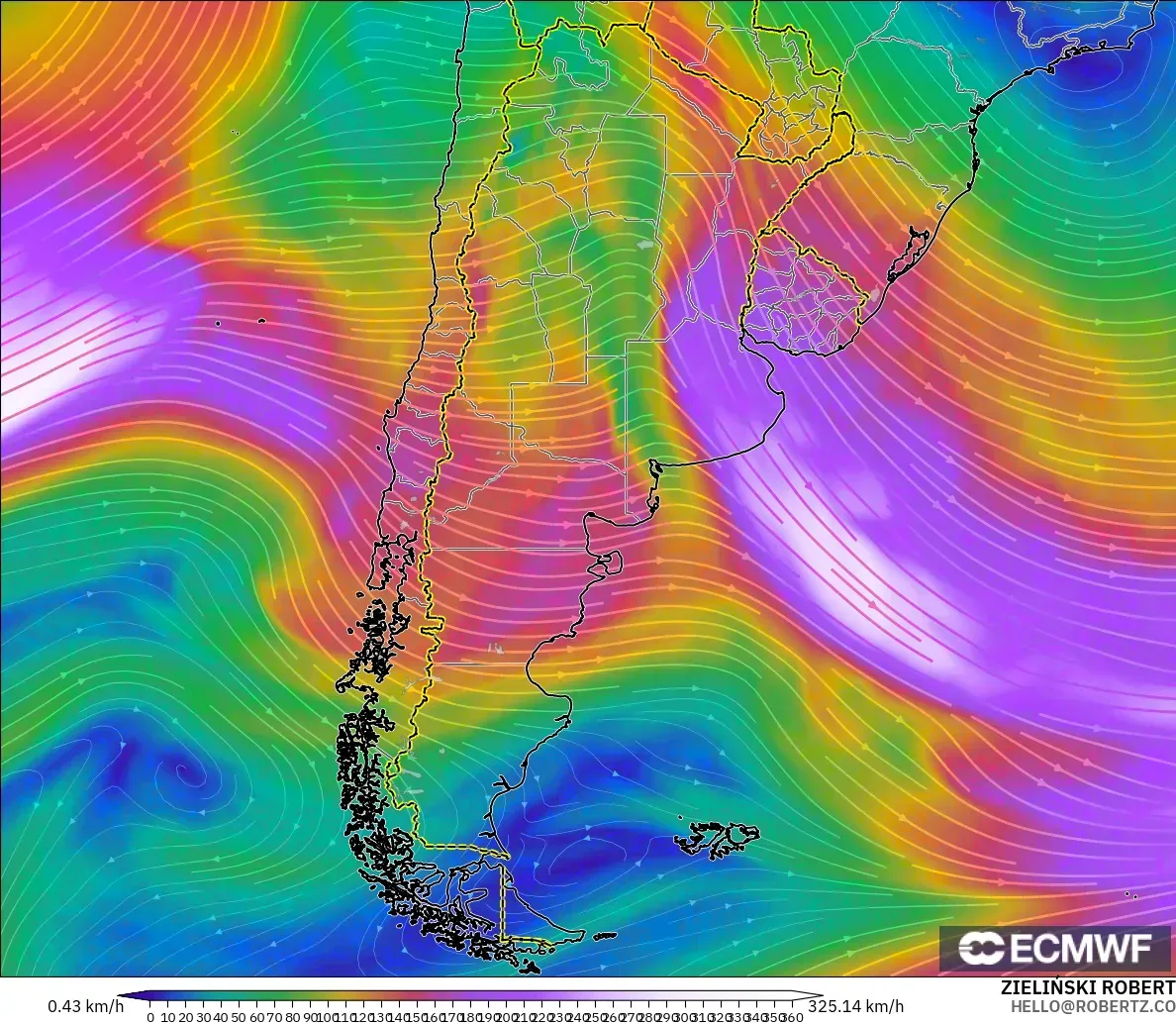 ECMWF IFS 0.25° modelo - Argentina, Viento a 300 hPa (corriente en chorro)