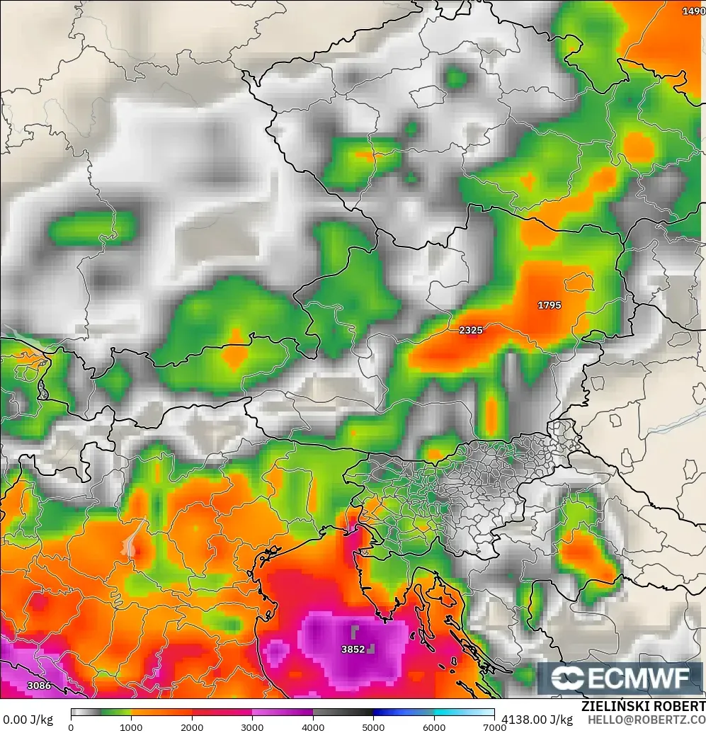 ECMWF IFS 0.25° modelo - Austria, CAPE