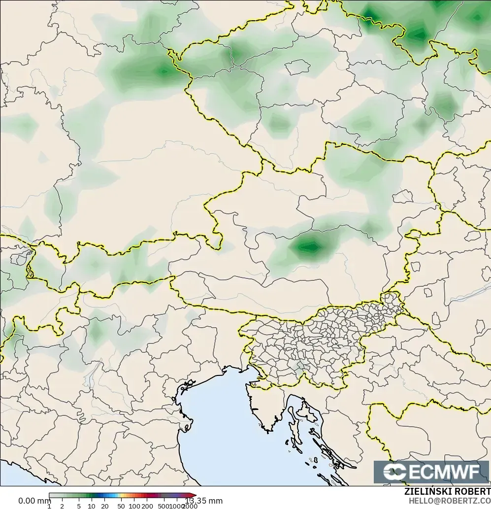 ECMWF IFS 0.25° modelo - Austria, Acumulación de precipitación
