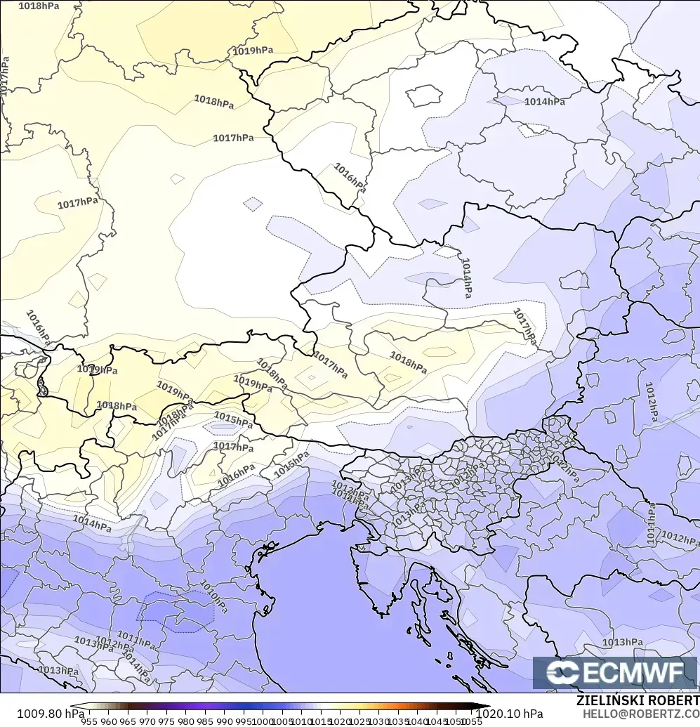ECMWF IFS 0.25° modelo - Austria, Presión