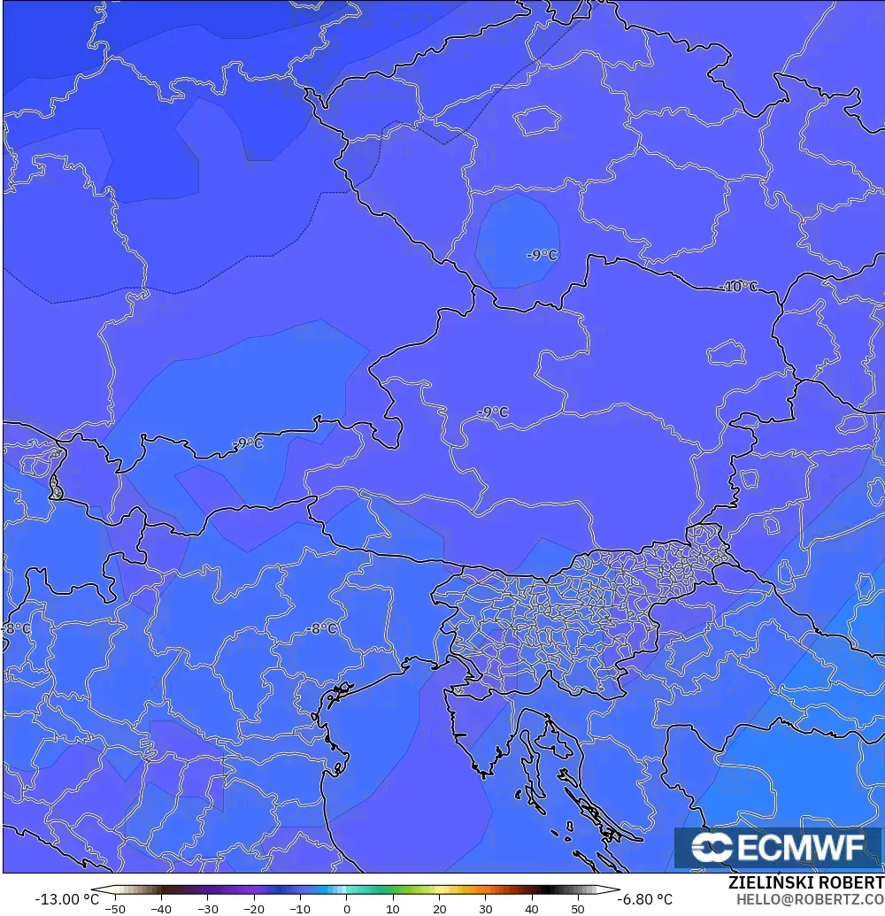 ECMWF IFS 0.25° modelo - Austria, Temperatura a 500 hPa