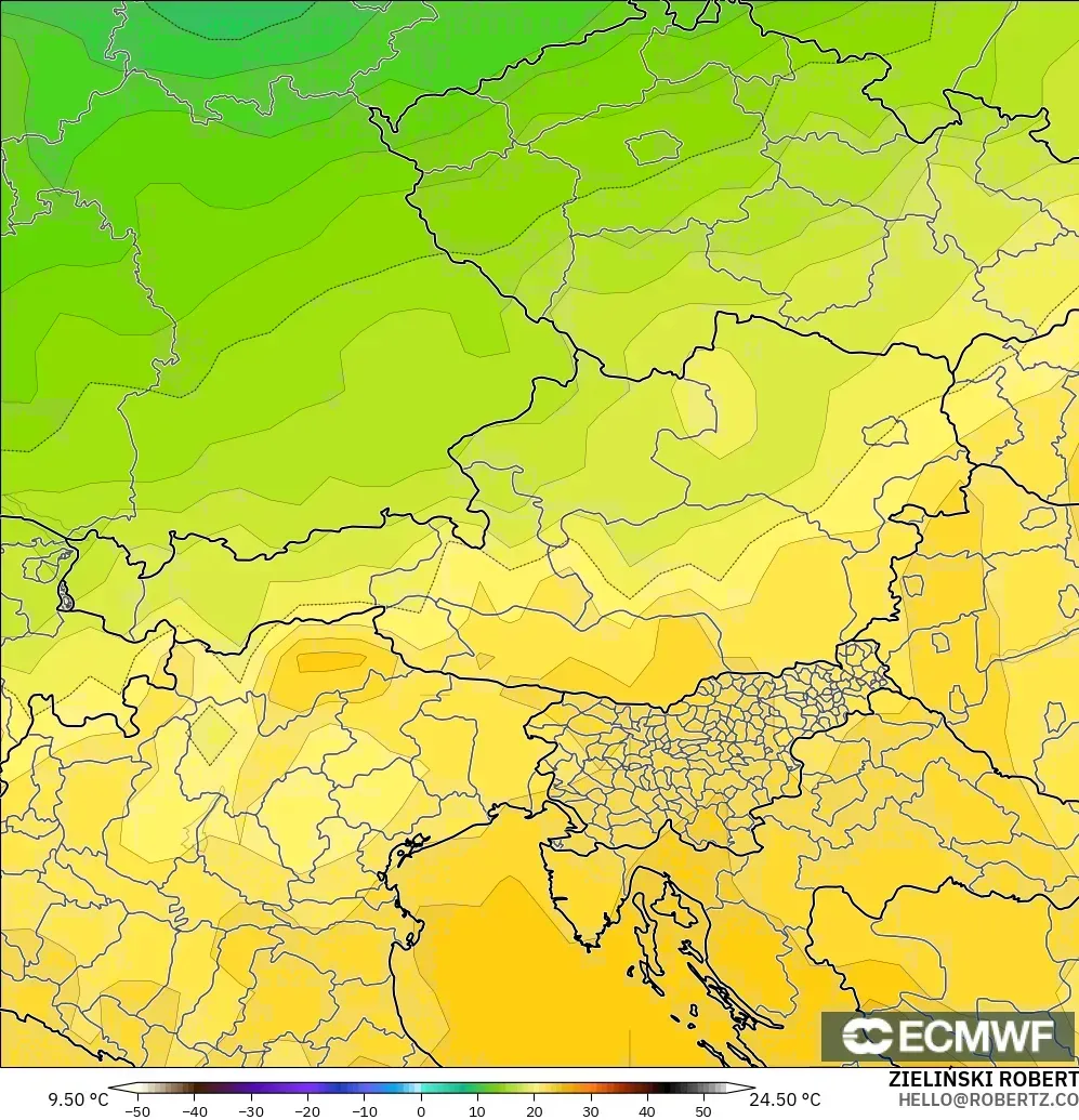 ECMWF IFS 0.25° modelo - Austria, Temperatura a 850 hPa