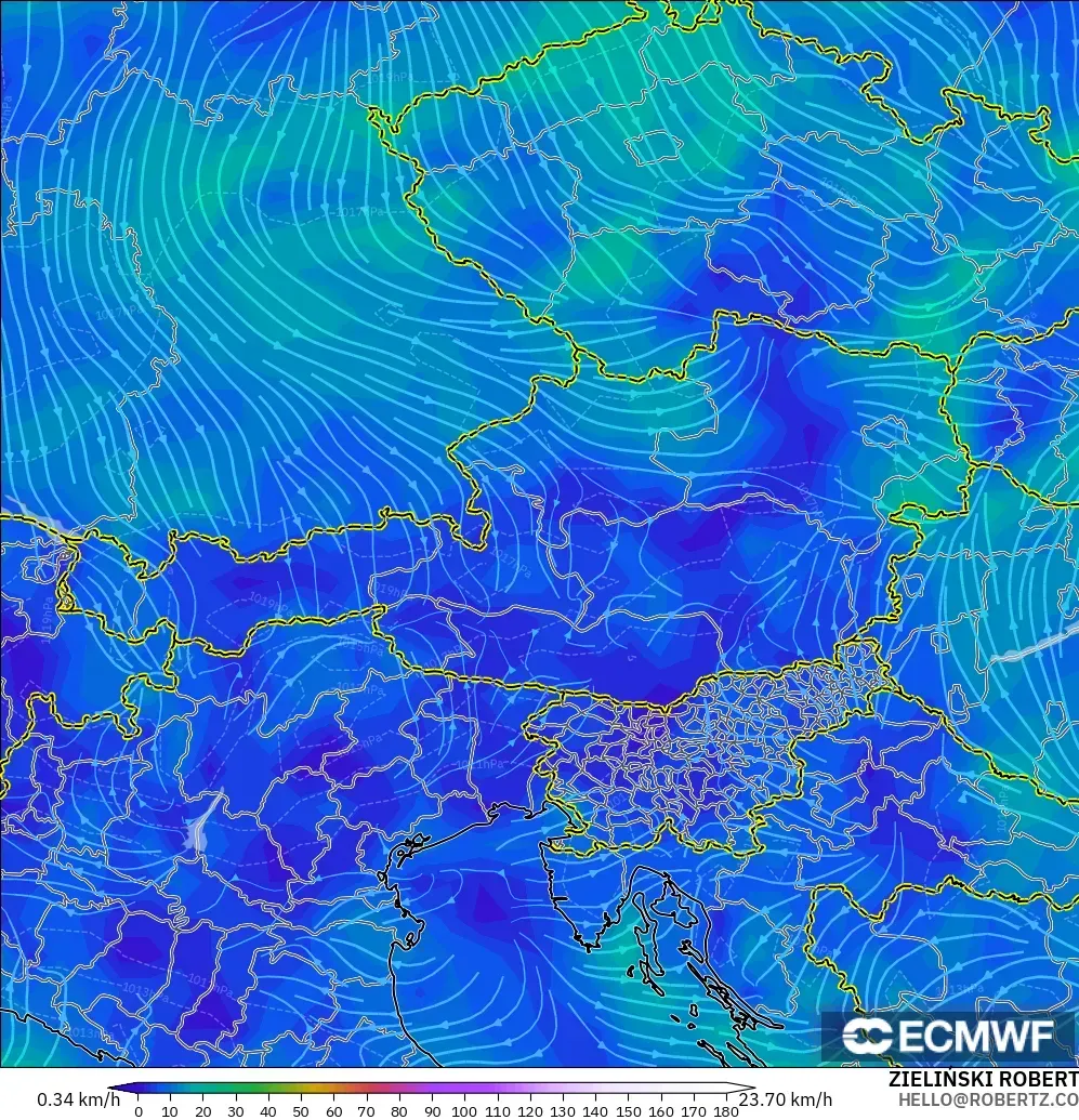 ECMWF IFS 0.25° modelo - Austria, Viento a 10 m