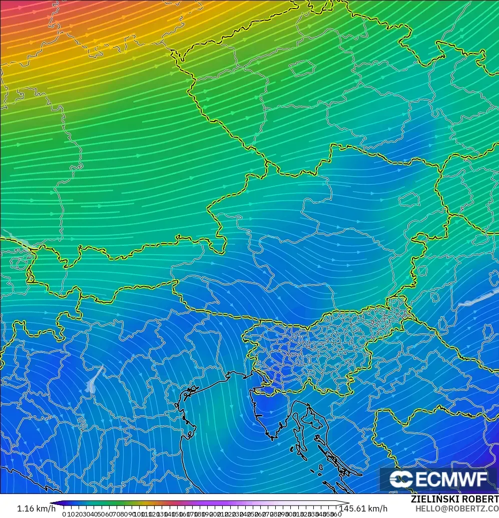 ECMWF IFS 0.25° modelo - Austria, Viento a 300 hPa (corriente en chorro)