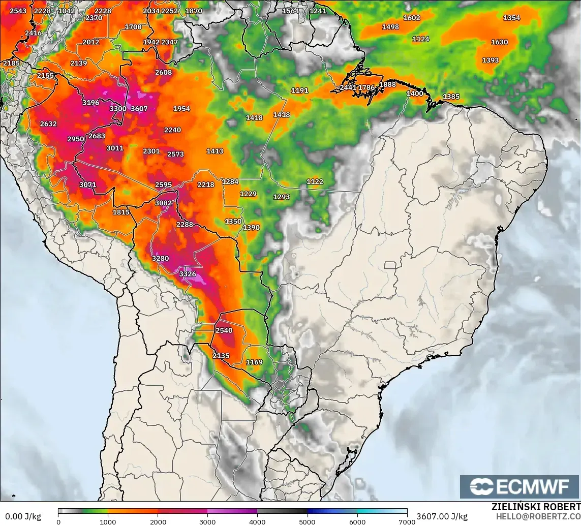 ECMWF IFS 0.25° modelo - Brasil, CAPE