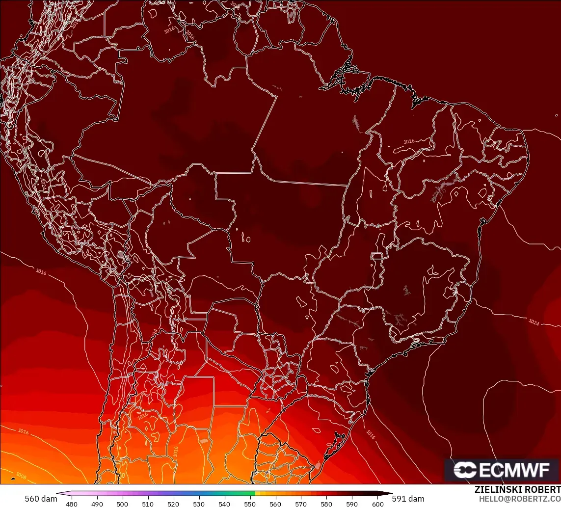 ECMWF IFS 0.25° modelo - Brasil, Altura geopotencial a 500 hPa