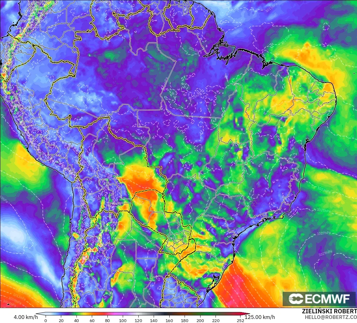 ECMWF IFS 0.25° modelo - Brasil, Ráfagas de viento