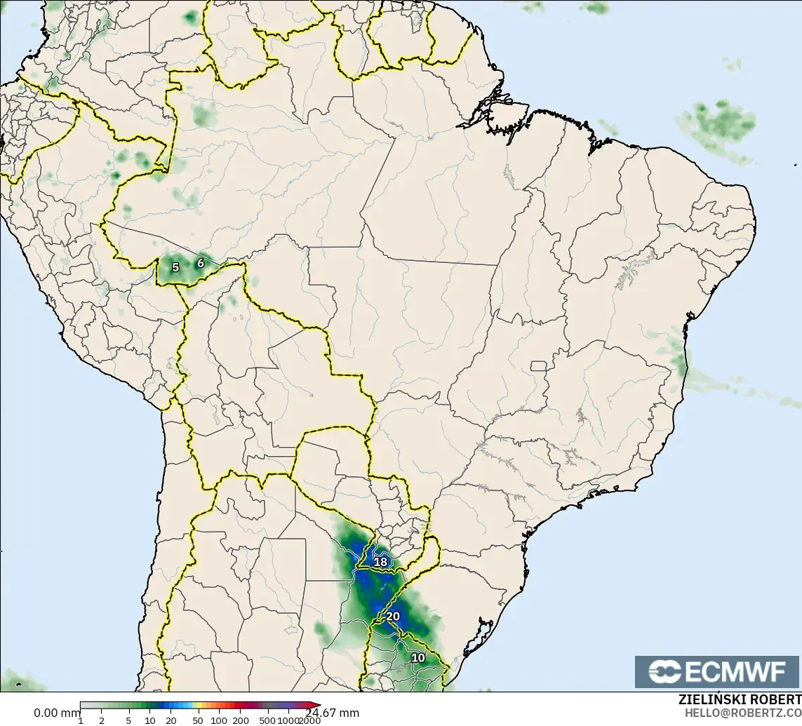 ECMWF IFS 0.25° modelo - Brasil, Acumulación de precipitación