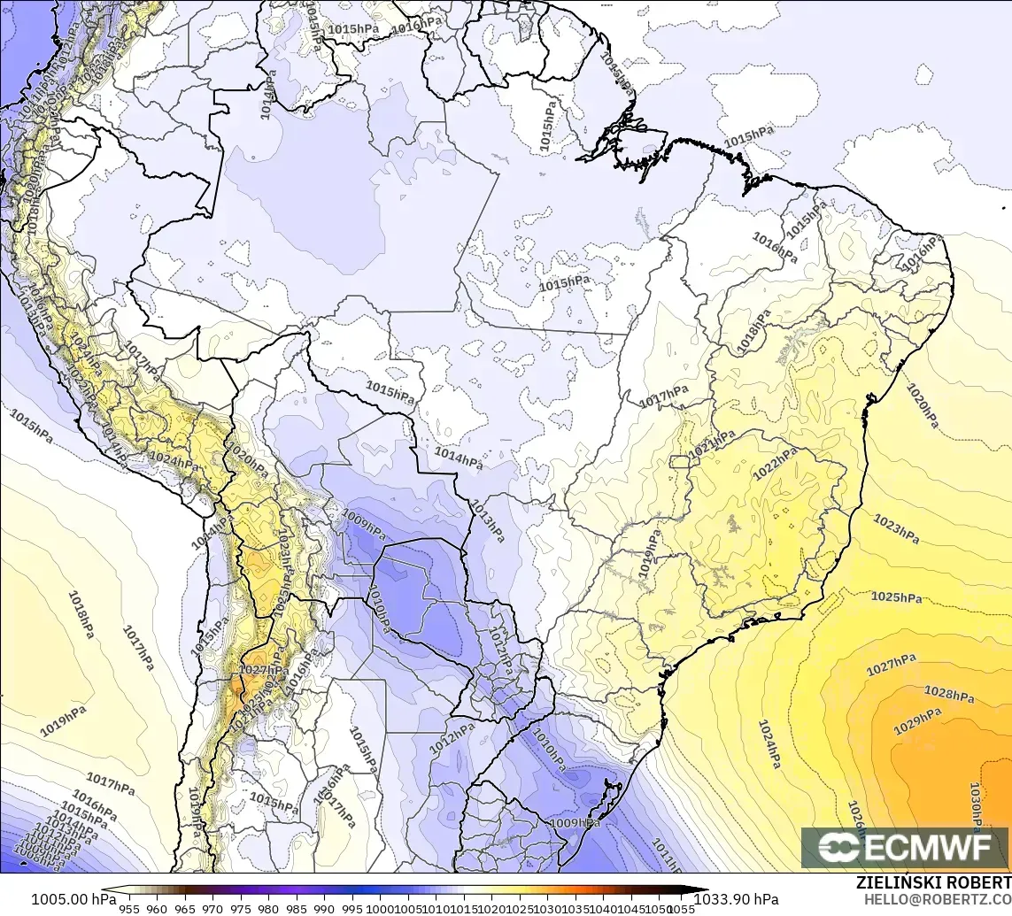 ECMWF IFS 0.25° modelo - Brasil, Presión