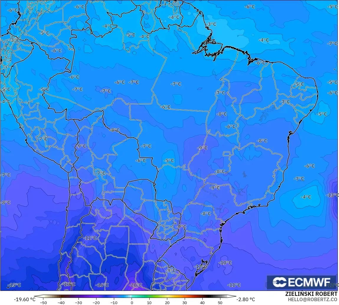 ECMWF IFS 0.25° modelo - Brasil, Temperatura a 500 hPa