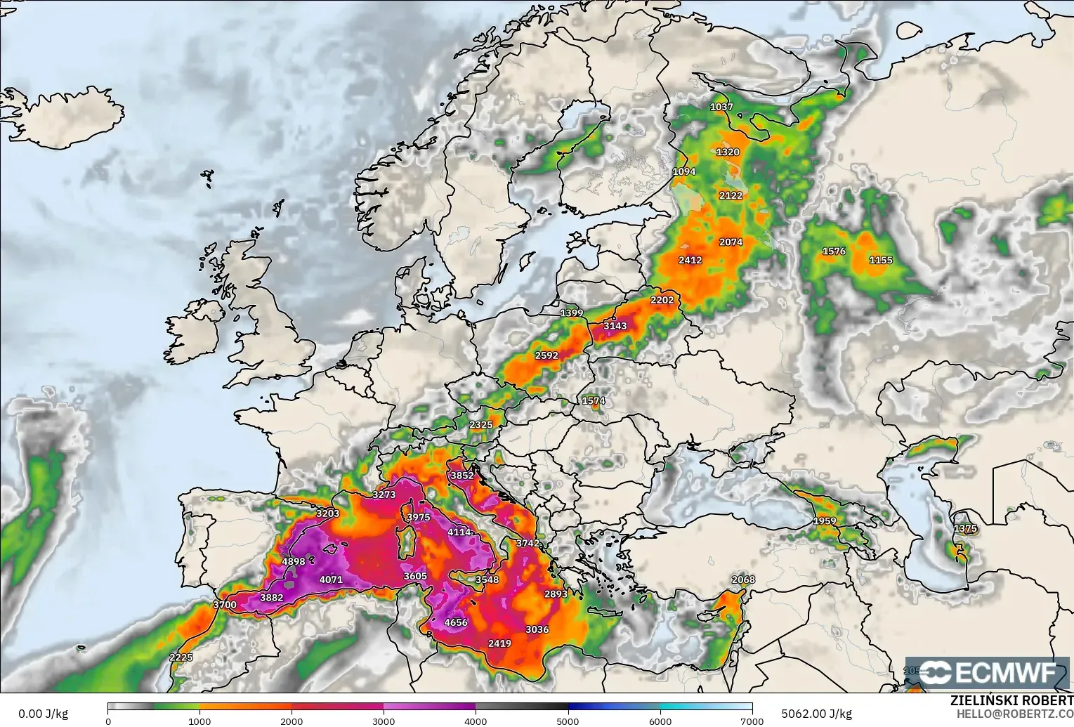 ECMWF IFS 0.25° modelo - Europa, CAPE