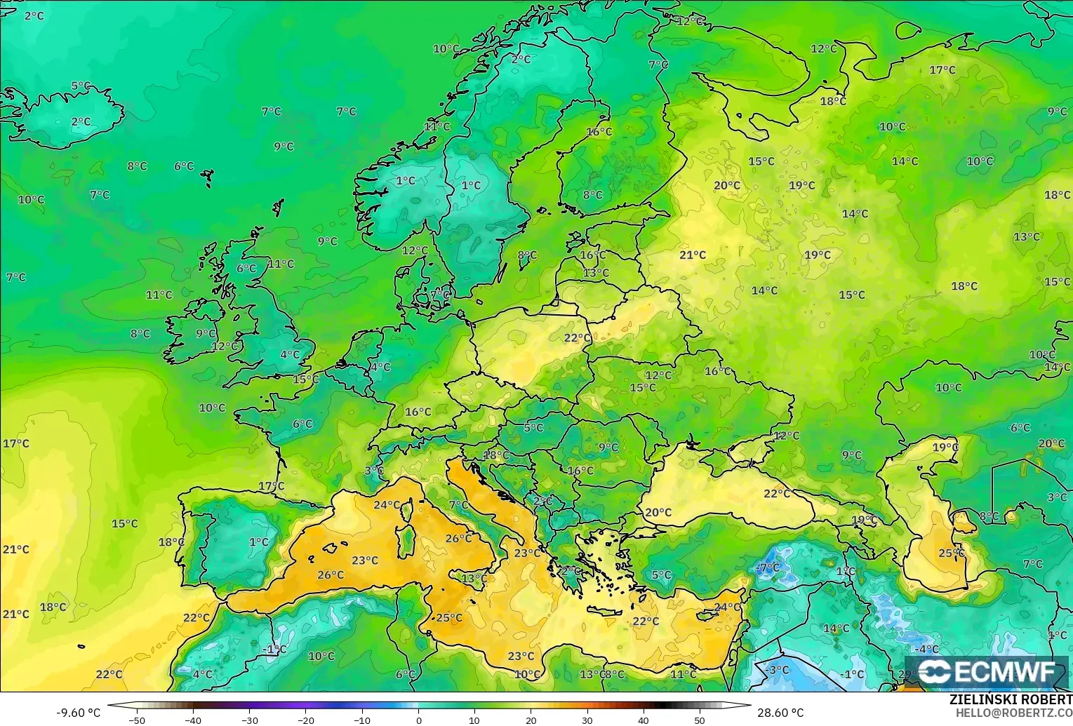ECMWF IFS 0.25° modelo - Europa, Punto de rocío a 2 m
