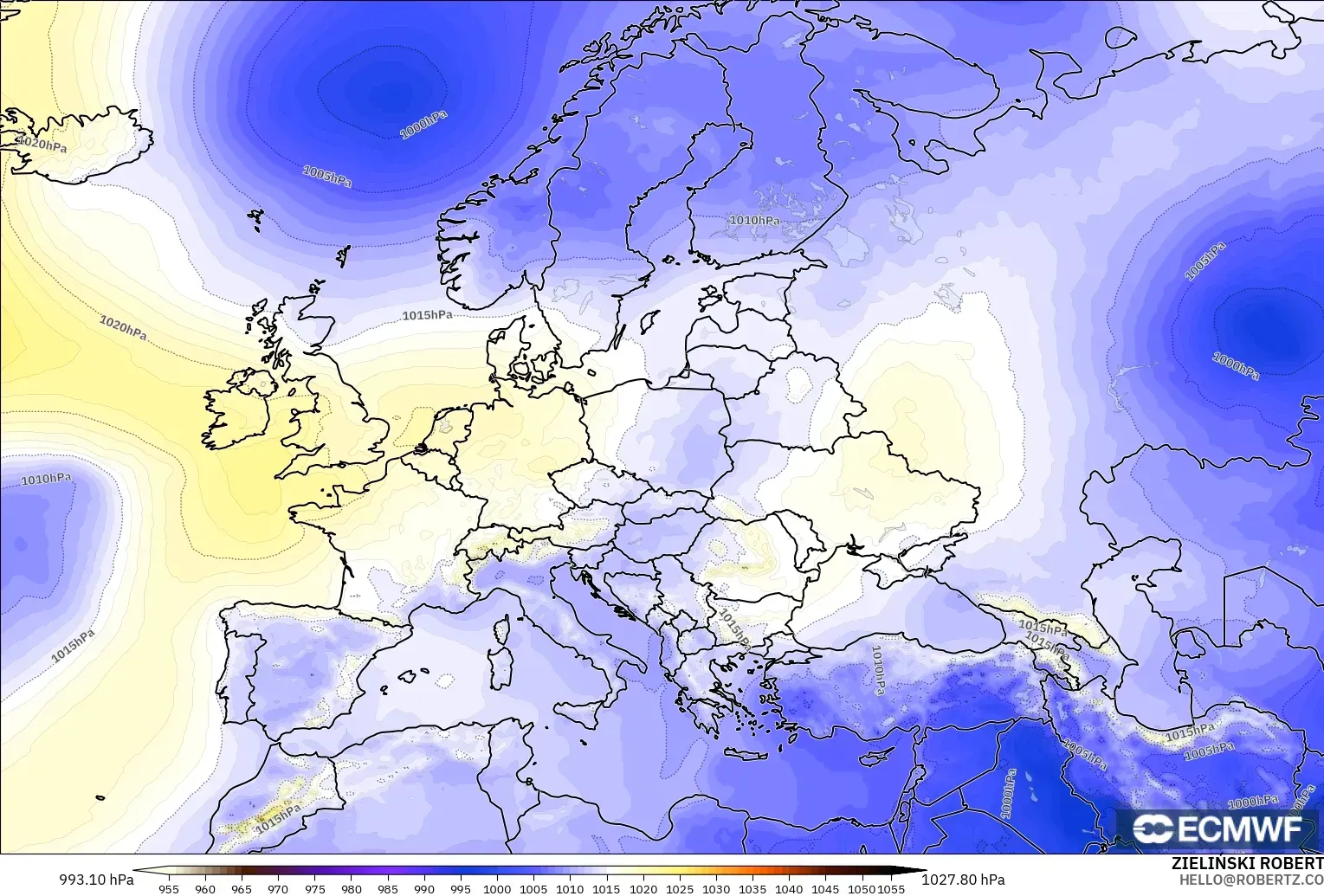 ECMWF IFS 0.25° modelo - Europa, Presión