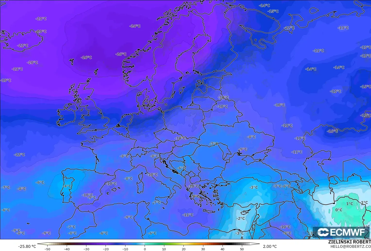 ECMWF IFS 0.25° modelo - Europa, Temperatura a 500 hPa