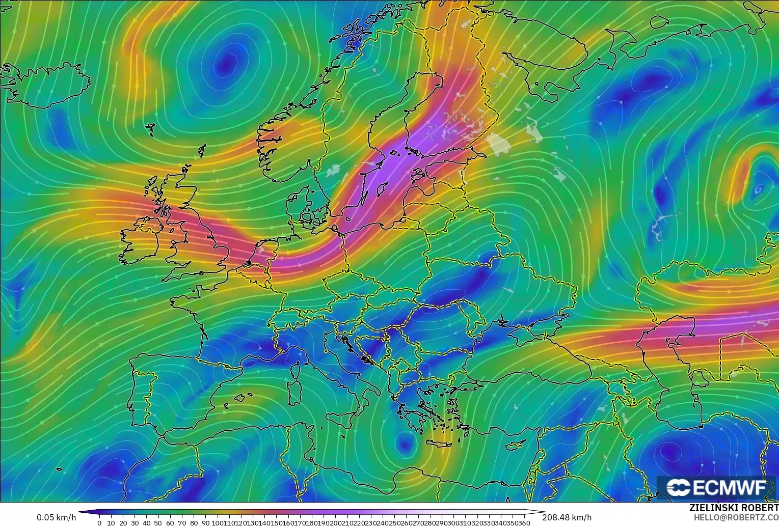 ECMWF IFS 0.25° modelo - Europa, Viento a 300 hPa (corriente en chorro)