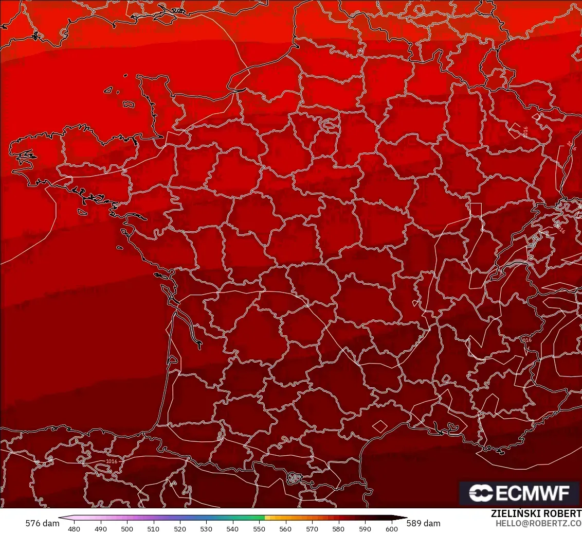ECMWF IFS 0.25° modelo - Francia, Altura geopotencial a 500 hPa