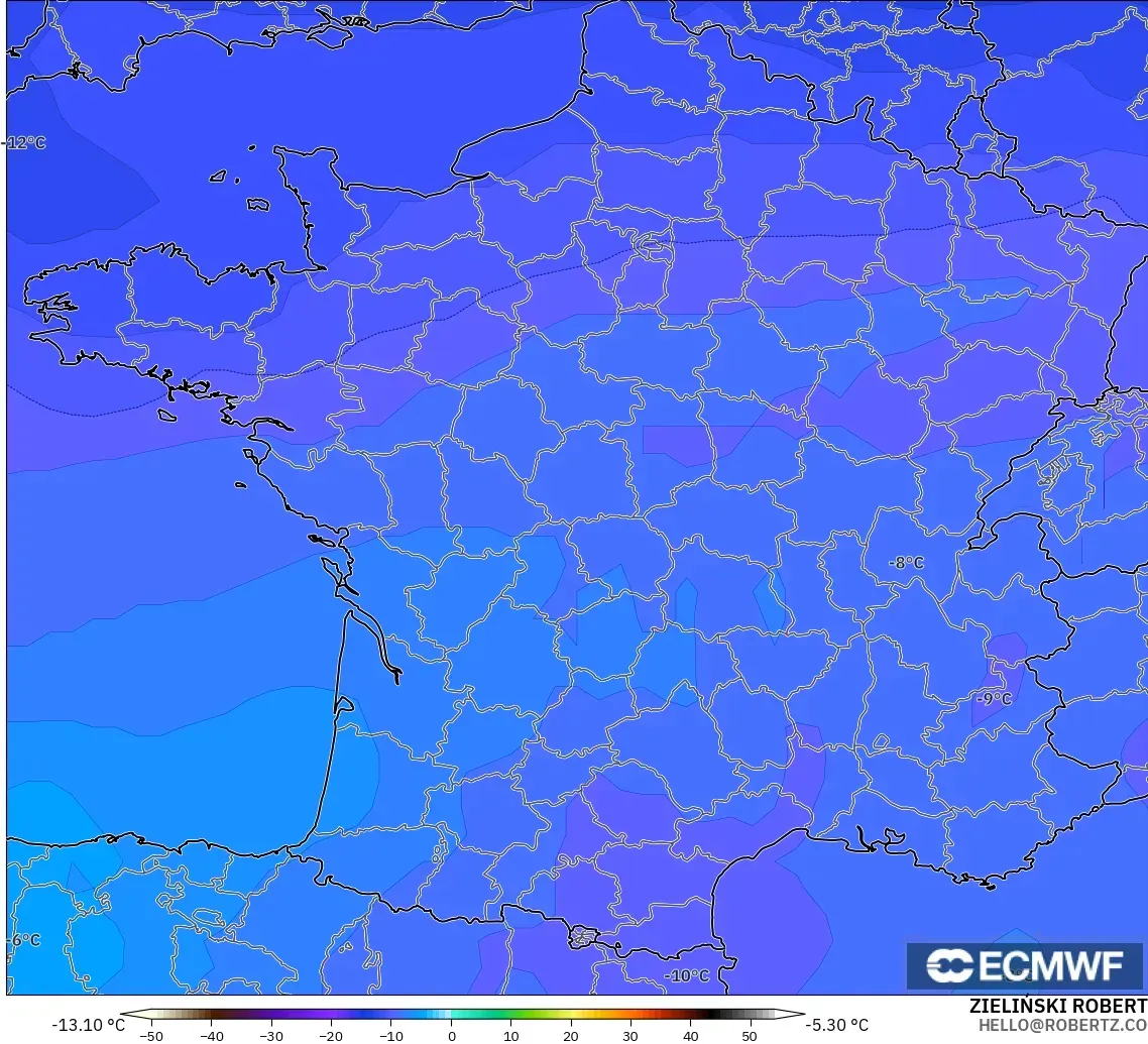 ECMWF IFS 0.25° modelo - Francia, Temperatura a 500 hPa
