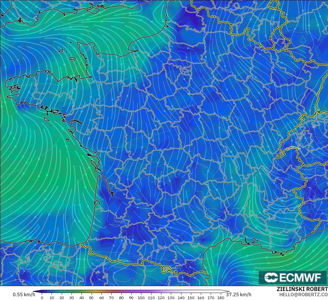 ECMWF IFS 0.25° modelo - Francia, Viento a 10 m