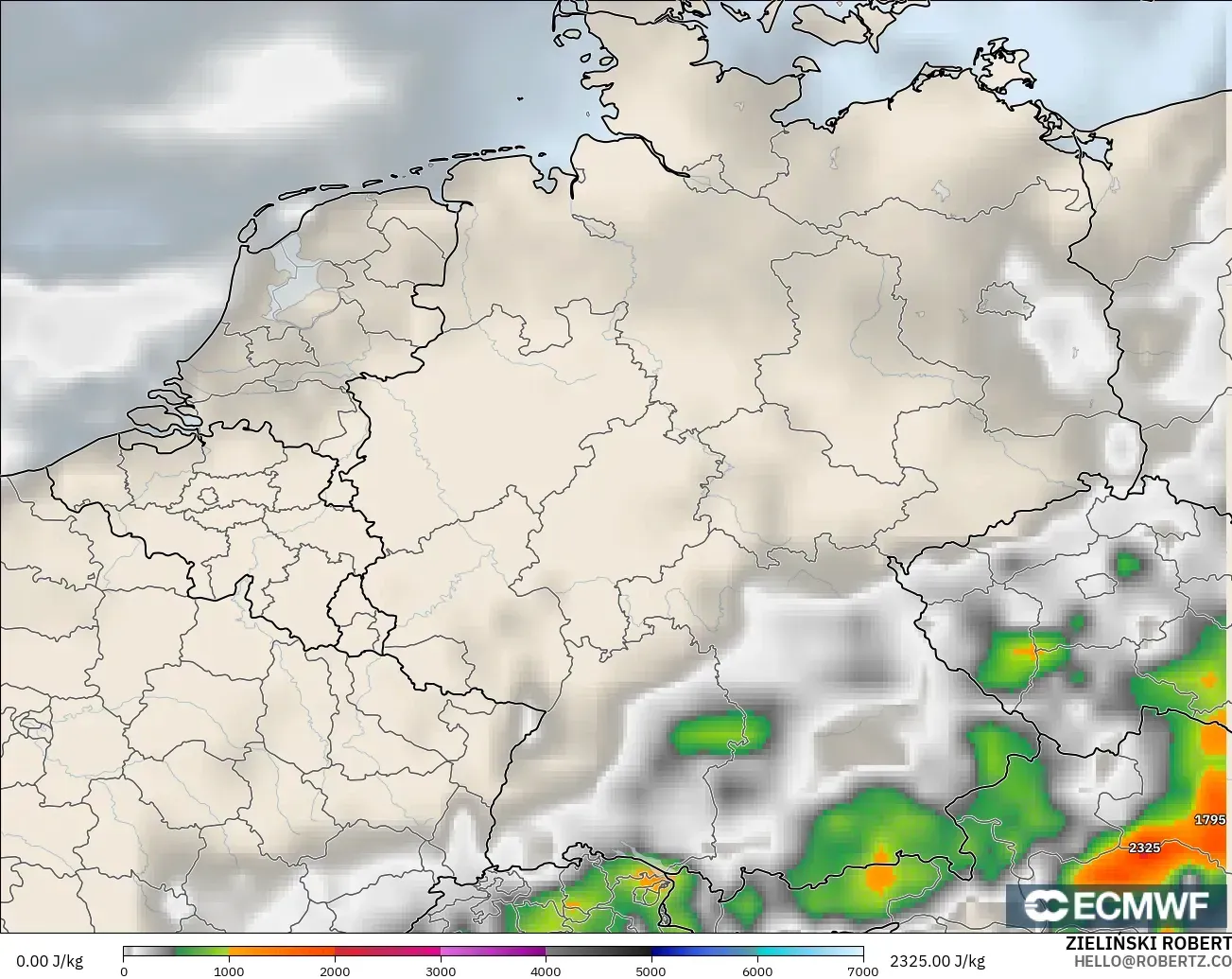 ECMWF IFS 0.25° modelo - Alemania, CAPE