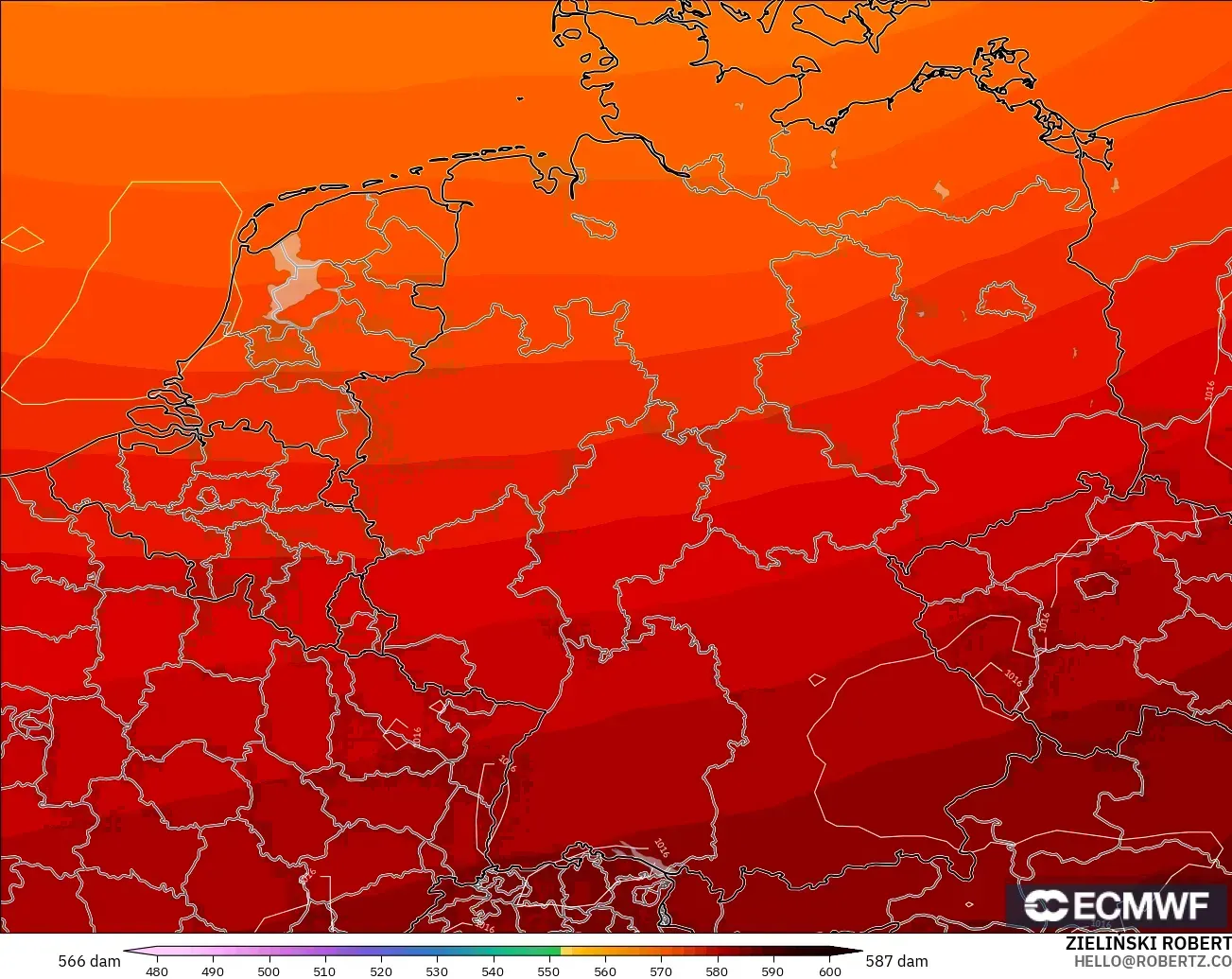 ECMWF IFS 0.25° modelo - Alemania, Altura geopotencial a 500 hPa