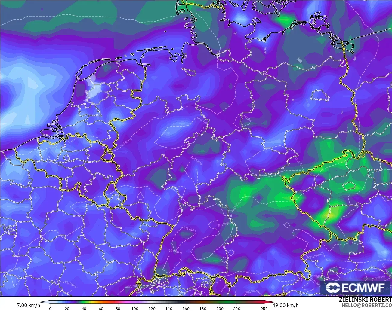 ECMWF IFS 0.25° modelo - Alemania, Ráfagas de viento