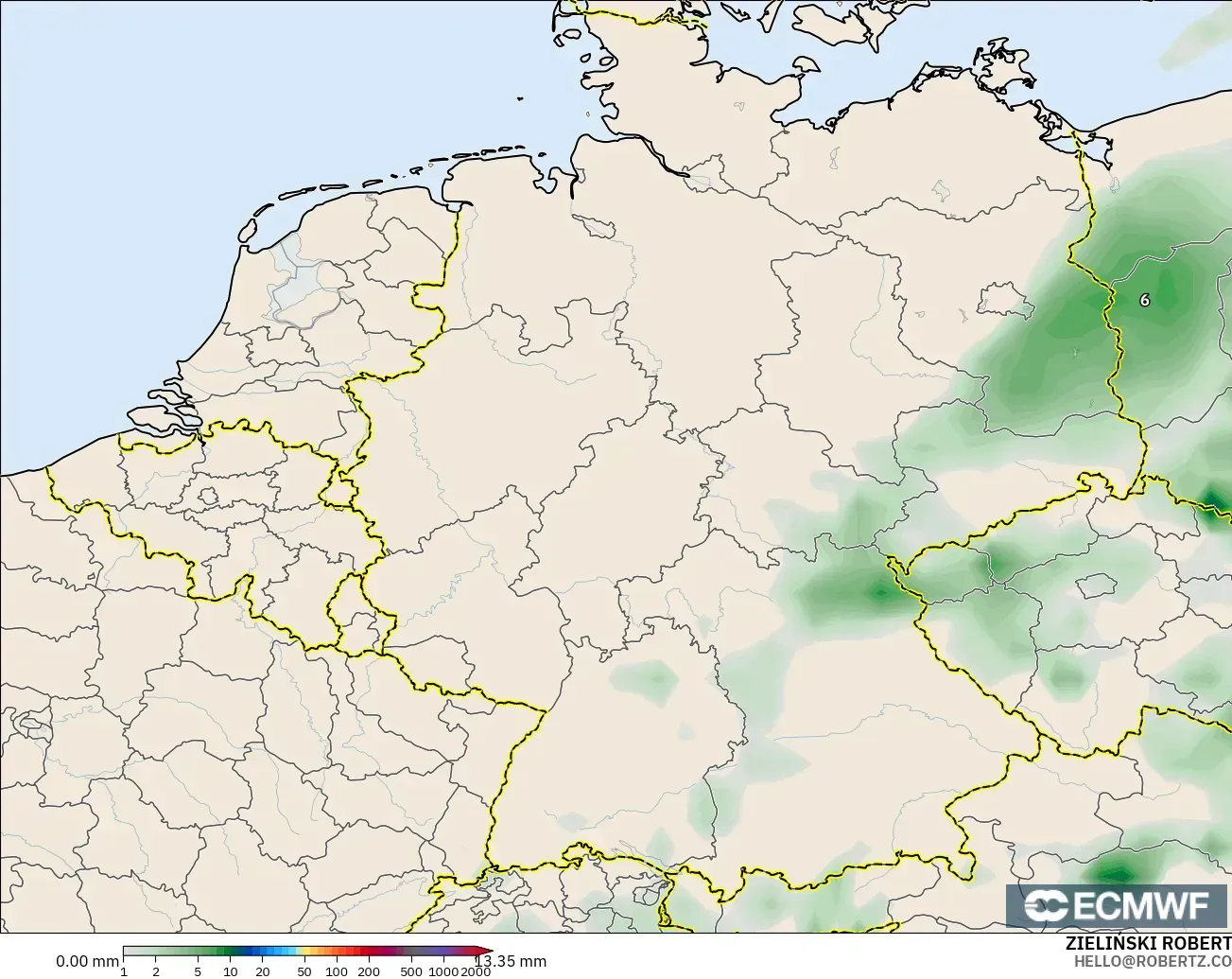ECMWF IFS 0.25° modelo - Alemania, Acumulación de precipitación