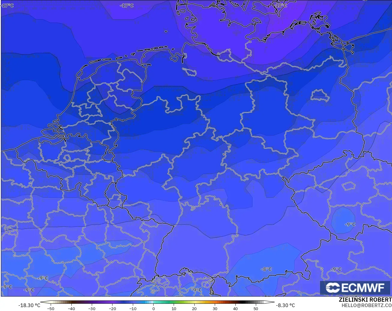 ECMWF IFS 0.25° modelo - Alemania, Temperatura a 500 hPa